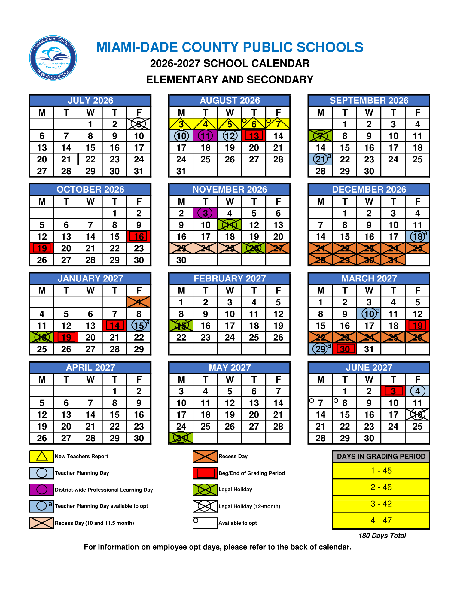 Miami-Dade County Public Schools 2026–2027 MDCPS School Calendar